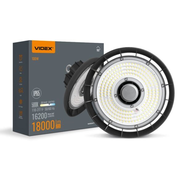 LED High Bay Light Videx HB01 100W 5000K 18000lm 220V Negru - imagine 1