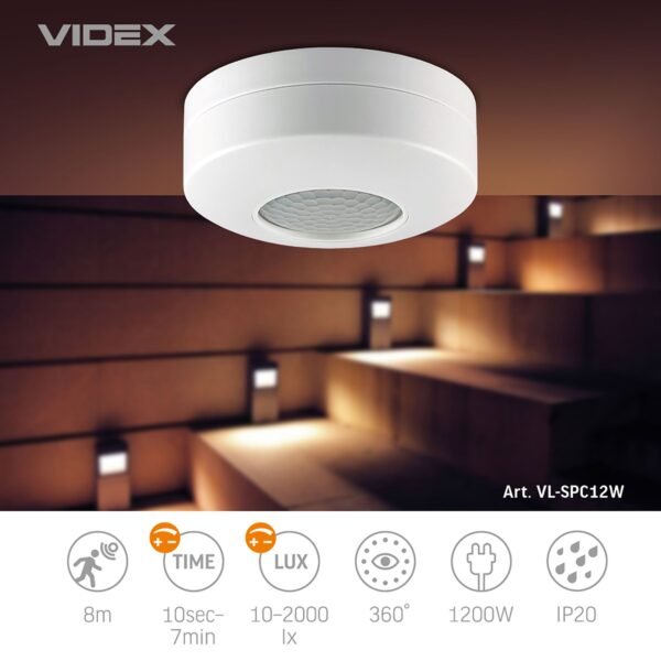 Senzor de mișcare PIR și senzor de lumină videx VL-SPC12W 1200W - imagine 3