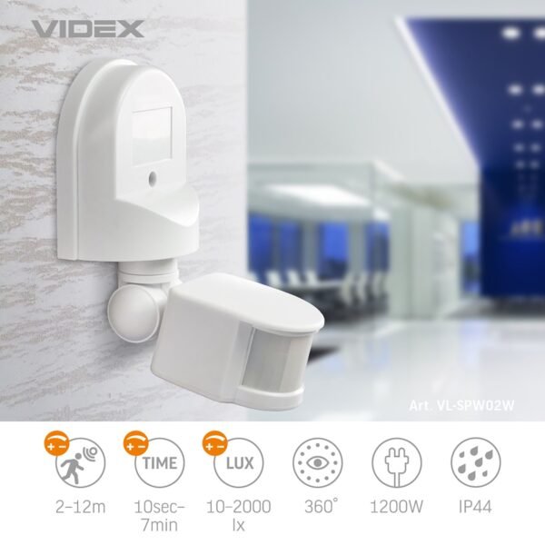 Senzor de mișcare PIR și senzor de lumină videx VL-SPW02W 1200W - imagine 3