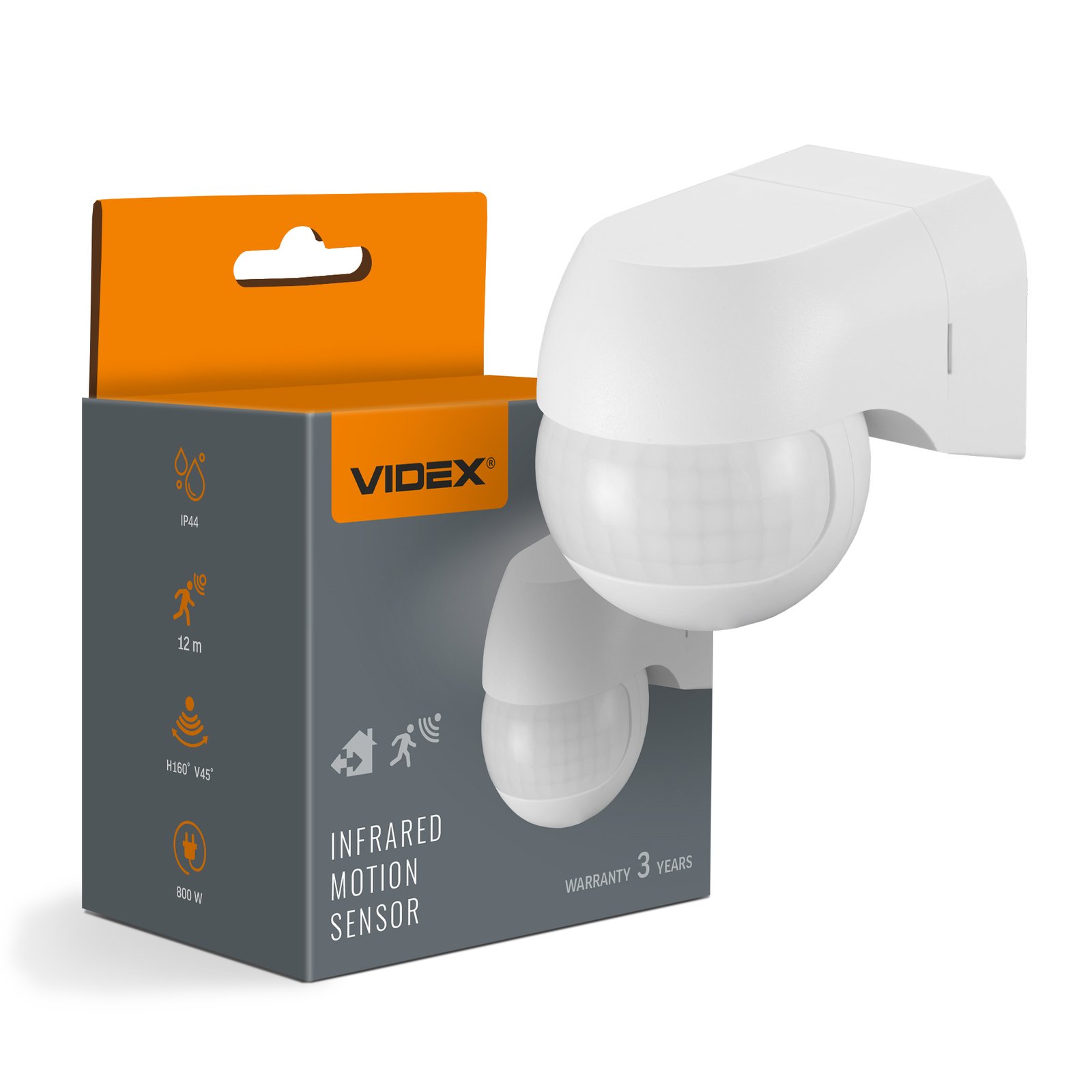 vl-spw11w-00.jpg Senzor PIR de mișcare și lumină VIDEX VL-SPW11W | 800W IP44 Alb - imagine 1