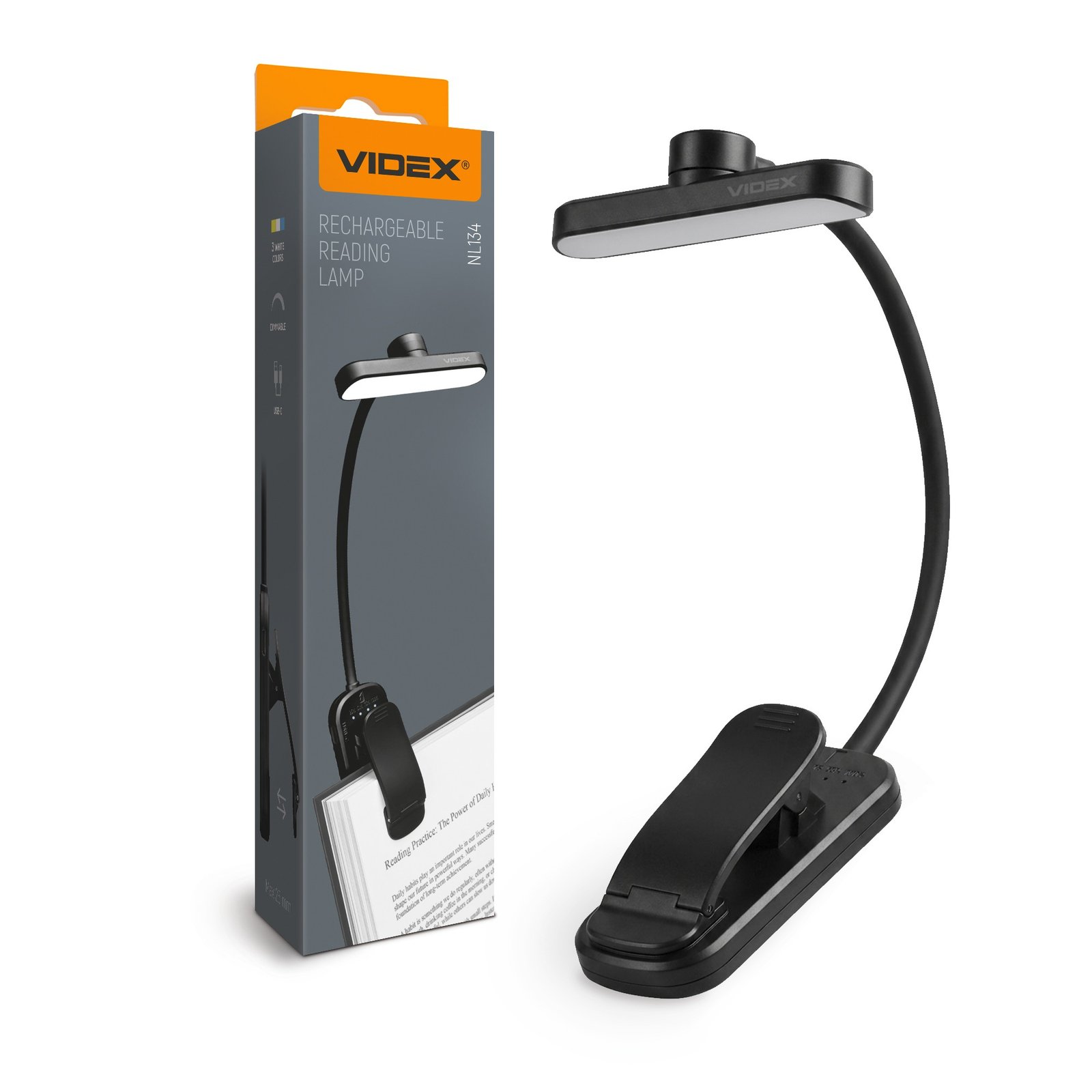 vl-nl134b-00.jpg Lampă de lectură LED reîncărcabilă VIDEX VL-NL134B | 3CCT Negru USB-C - imagine 1