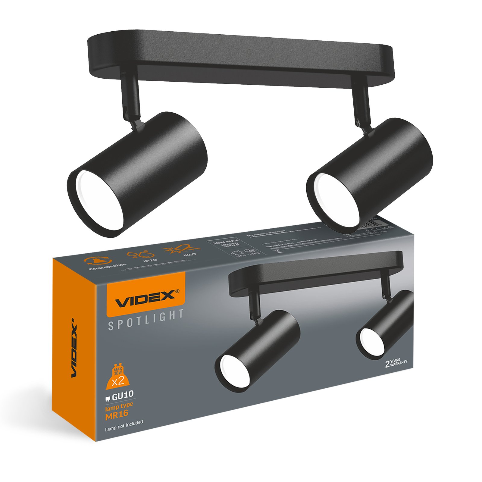 vl-spf05b-bpb.jpg Lampă pentru plafon VIDEX VL-SPF05B-BPB 2xGU10 Negru – Spot Orientabil pentru 2 Becuri GU10 | VIDEXLED - imagine 1