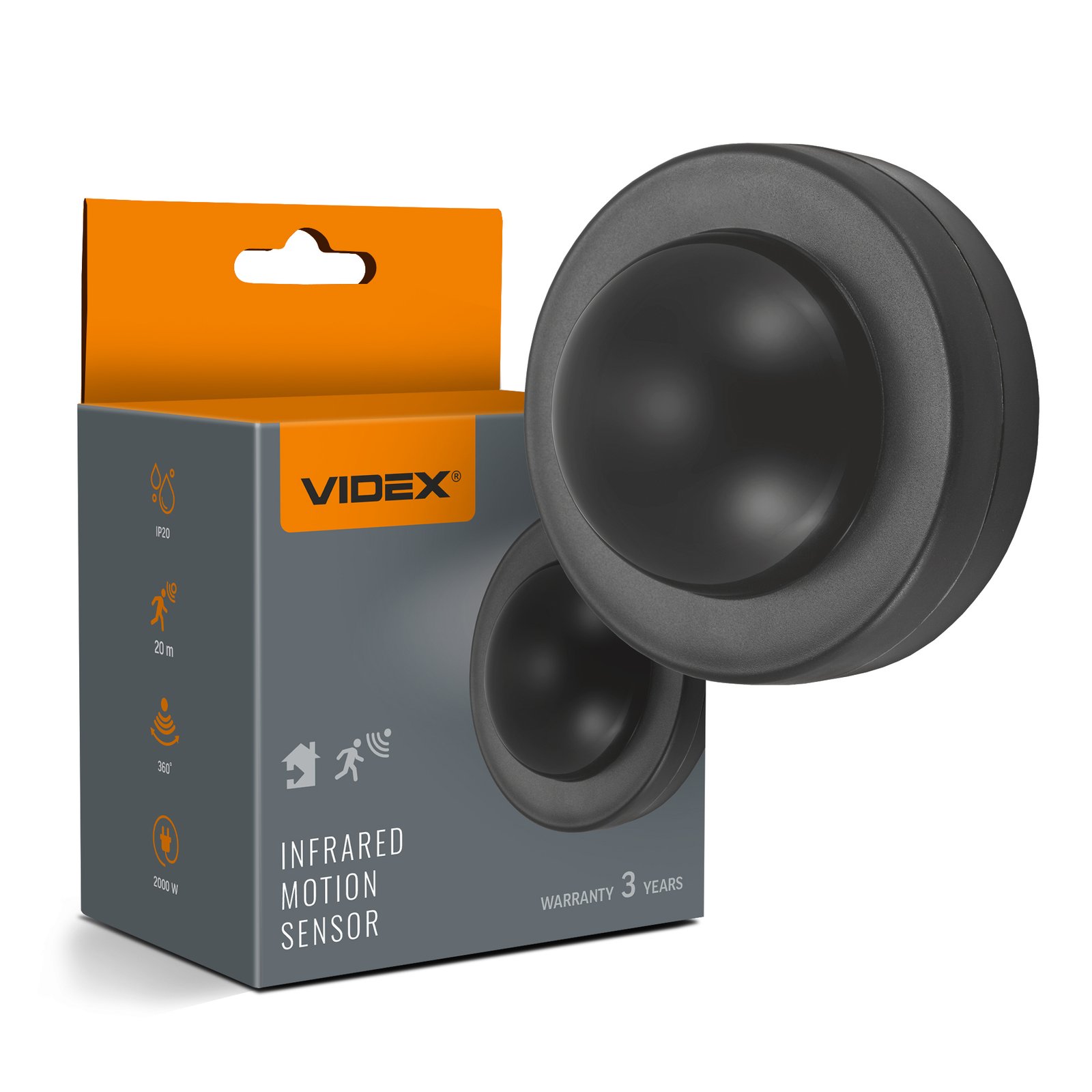 Senzor de mișcare și lumină PIR VIDEX VL-SPC46B 2000W Negru