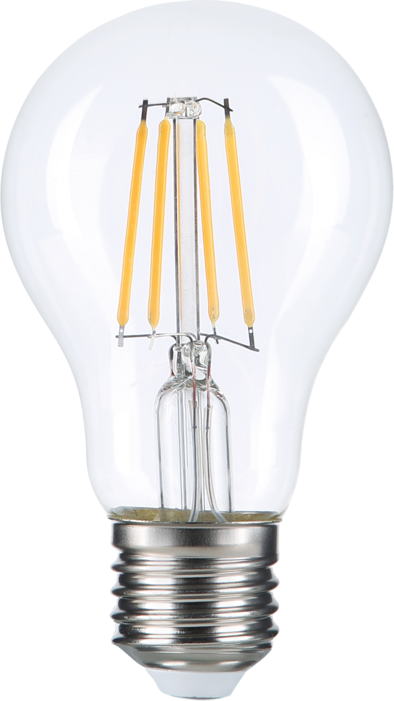 Bec LED A60, 8 W, cu filament, sticlă transparentă, cu intensitate reglabilă