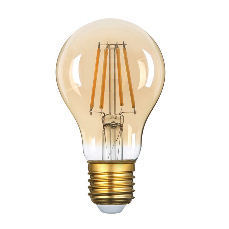 Bec LED A60, 8 W, cu filament, sticlă aurie, cu intensitate reglabilă