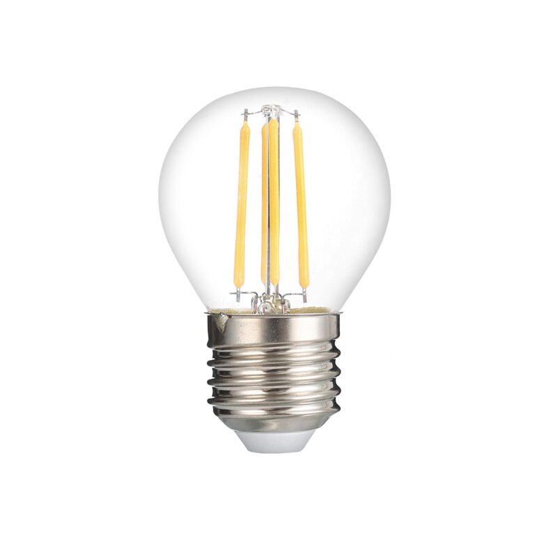 Bec LED din plastic G45 E27, 4 W, sticlă transparentă, cu intensitate reglabilă