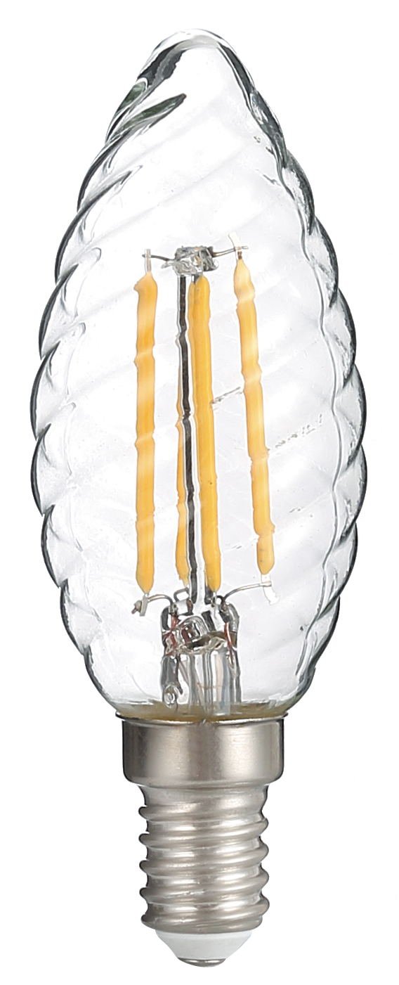 Lumânare LED răsucită C35 E14 cu filament de 4 W