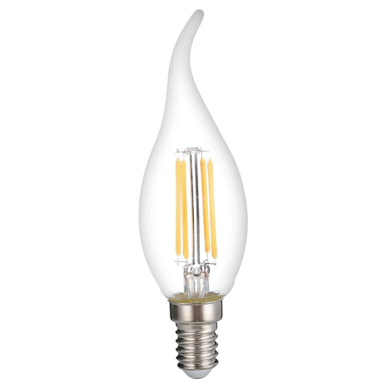 Bec LED tip lumânare cu filament C35T, soclu E14, sticlă transparentă, cu intensitate reglabilă