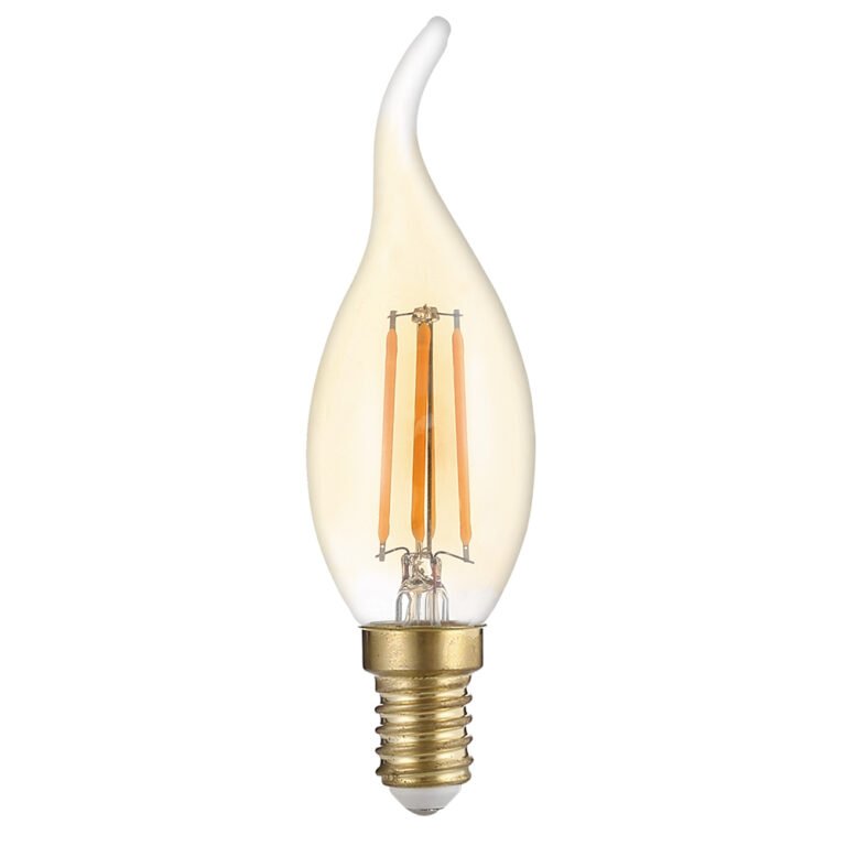 Bec LED tip lumânare cu filament C35T, soclu E14, sticlă aurie, cu intensitate reglabilă