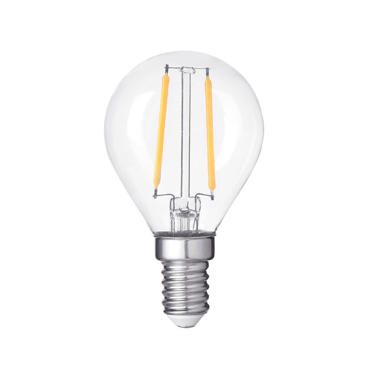 Bec LED cu filament, tip G45 și E14, cu sticlă transparentă, cu intensitate reglabilă
