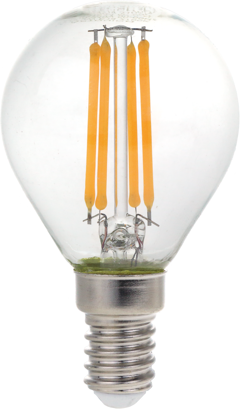 Bec LED cu filament, tip G45 și E14, cu sticlă transparentă, cu intensitate reglabilă