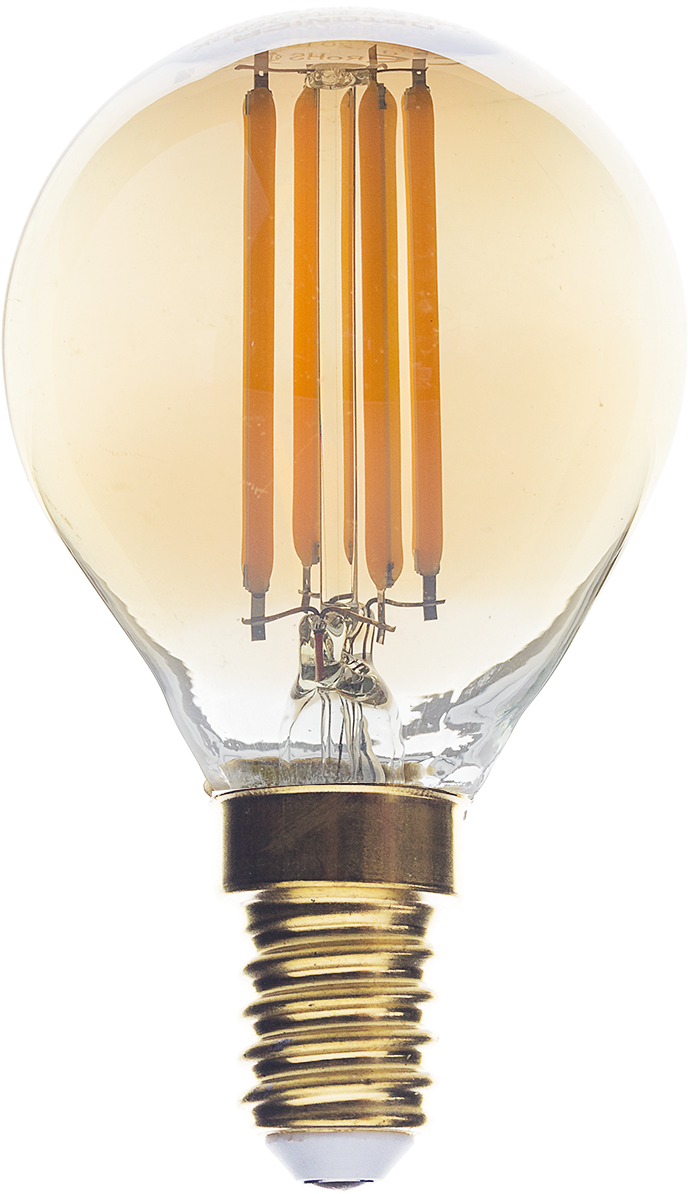 Bec LED cu filament, tip G45 și E14, din sticlă aurie, cu intensitate reglabilă