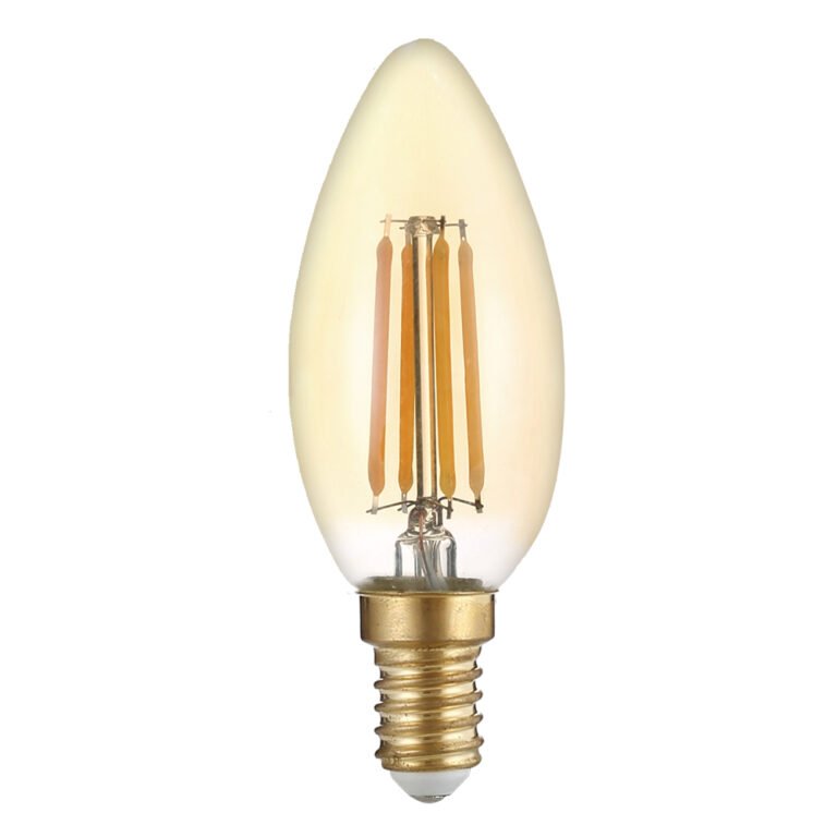 Bec LED tip lumânare E14 C35, sticlă aurie