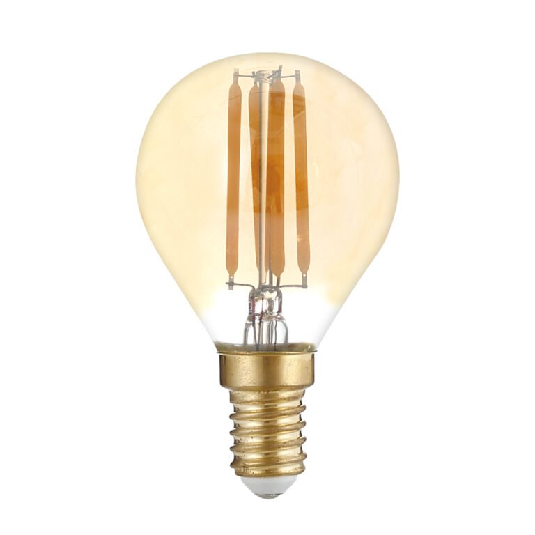 Bec LED tip lumânare E14 G45, sticlă aurie