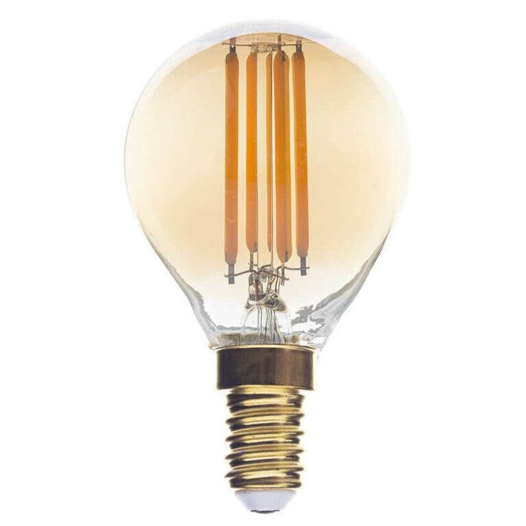 Bec LED tip lumânare E14 G45, sticlă aurie