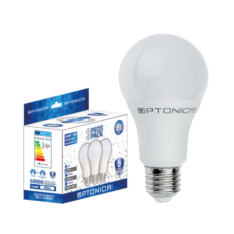 Becuri LED din plastic, pachet de 3 bucăți, E27 A60, garanție de 5 ani