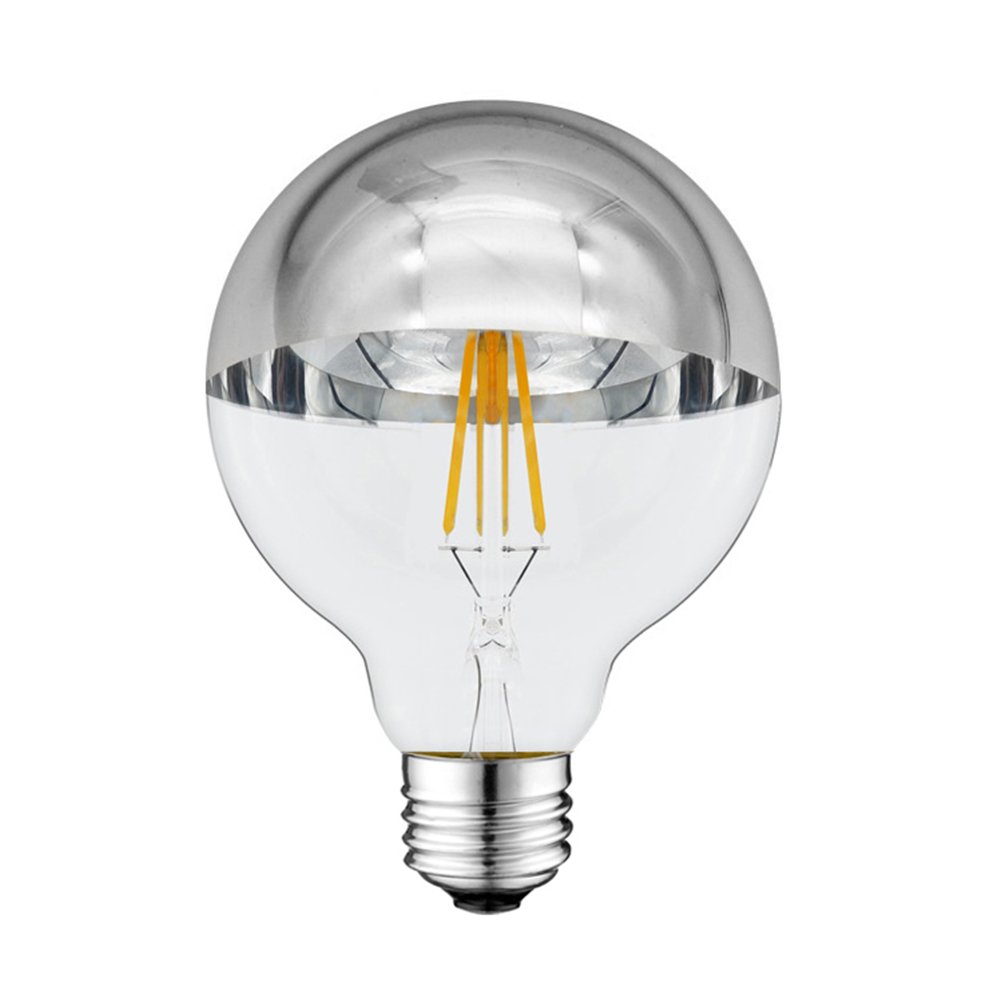 Bec LED G95 E27 cu sticlă pe jumătate argintie Bec LED G95 E27 cu sticlă pe jumătate argintie