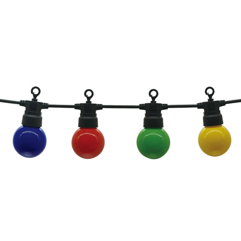 Ghirlandă luminoasă neagră pentru exterior, cu becuri colorate, 10 buc.