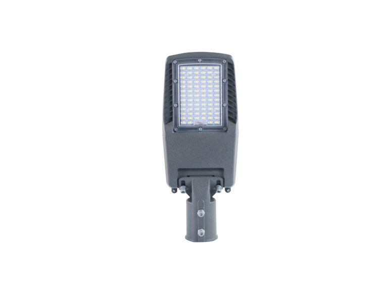 Lampă stradală cu LED de 50 W, carcasă gri, cip LUMILEDS, IP65, unghi de iluminare 75x130° – soclu NEMA