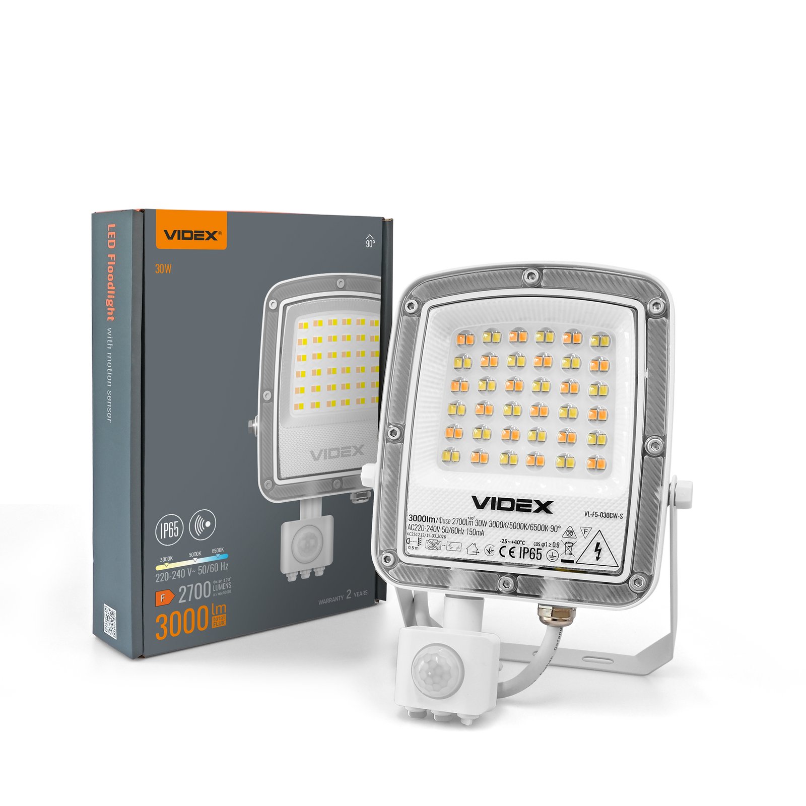 vl-f5-030cw-s-00.jpg Proiector LED cu senzor de mișcare VIDEX-FLOOD-LED-F5-PIR-30W-CCT - imagine 1