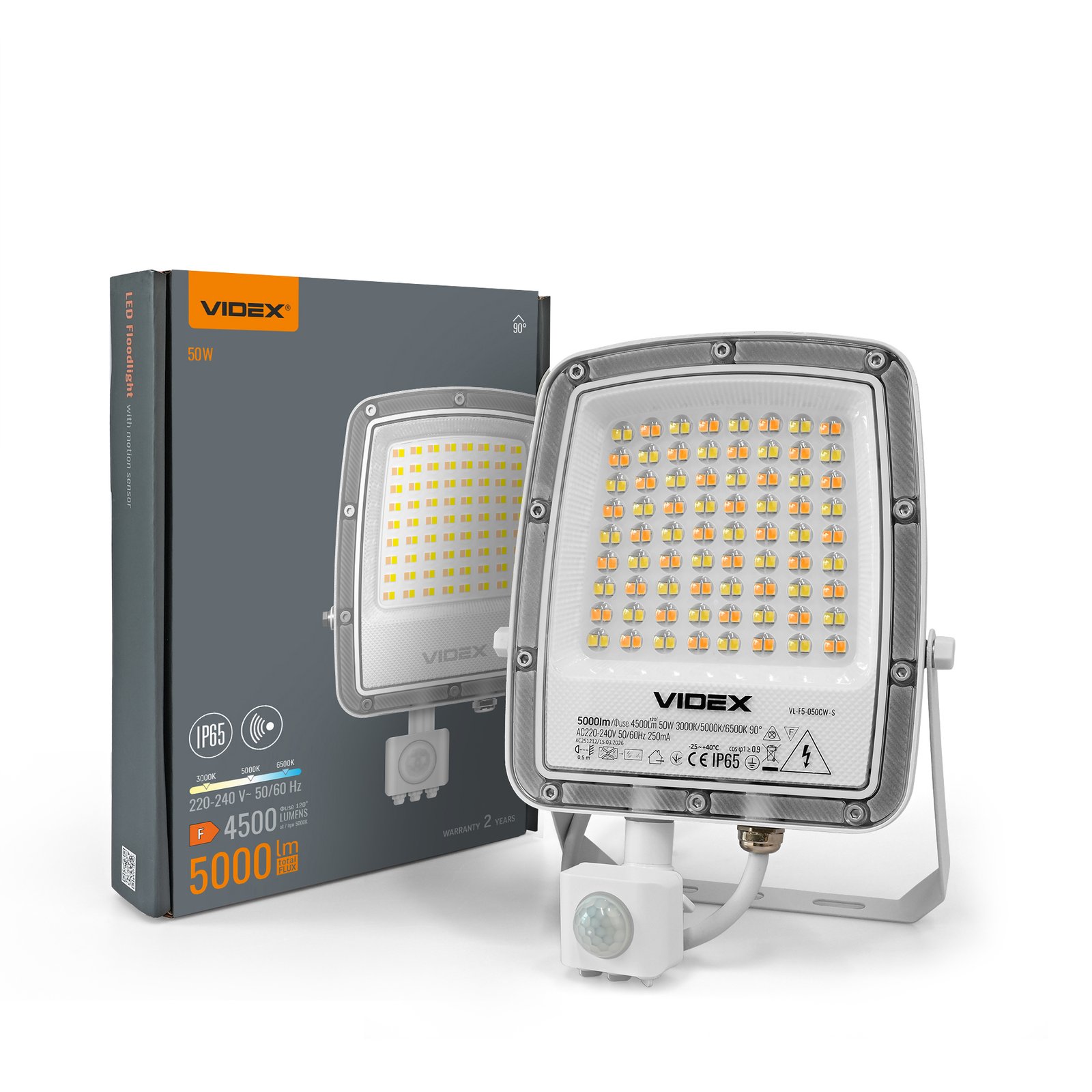 vl-f5-050cw-s-00.jpg Proiector LED cu senzor de mișcare VIDEX-FLOOD-LED-F5-PIR-50W-CCT - imagine 1
