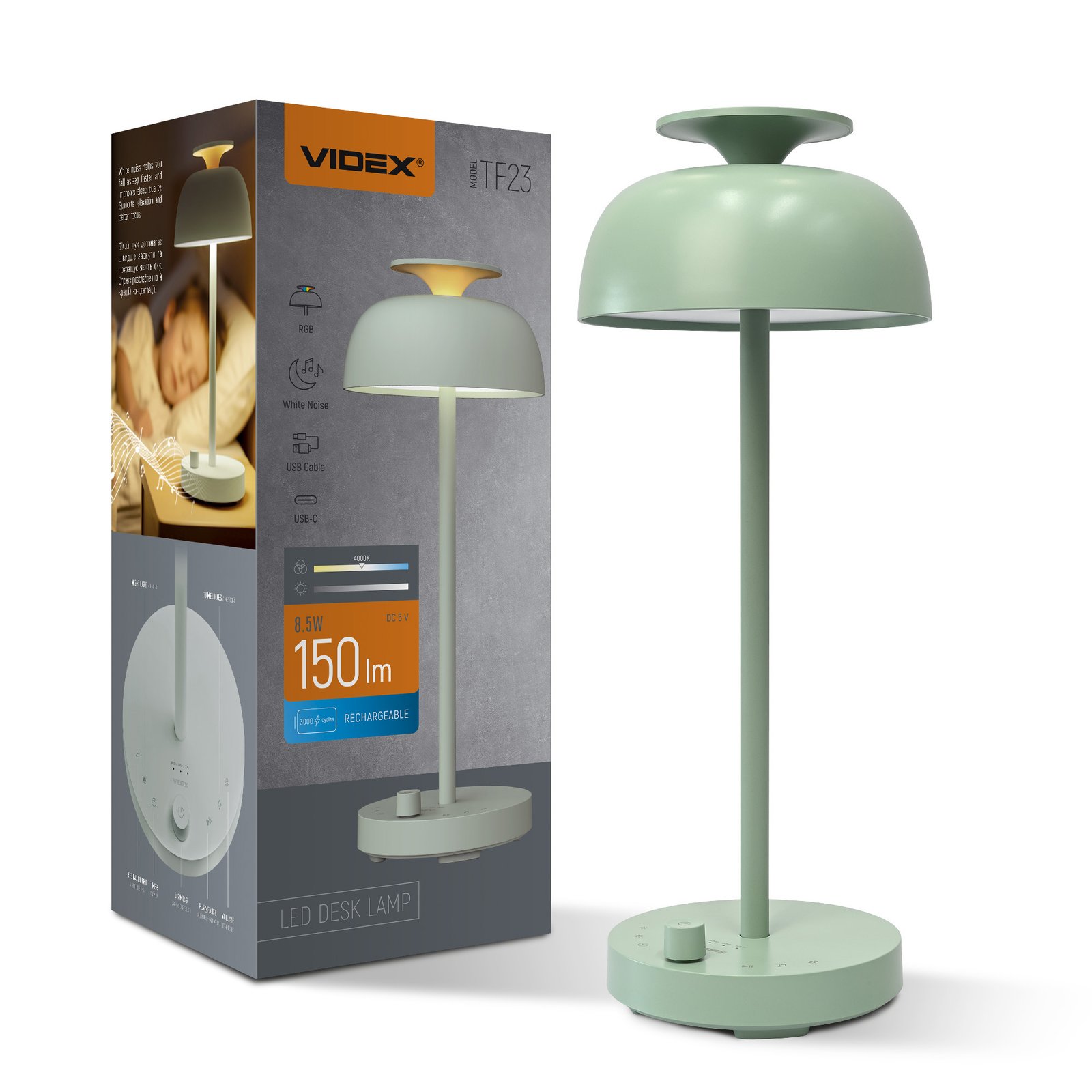 vl-tf23g-00.jpeg Lampă de birou reîncărcabilă LED cu zgomot alb VIDEX VL-TF23G 4000K+RGB verde - imagine 1