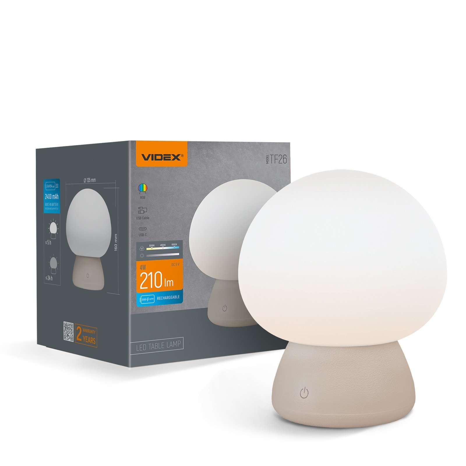 vl-tf26bg-00.jpg Lampă de masă LED reîncărcabilă VIDEX VL-TF26BG 3000-6500K + RGB - imagine 1